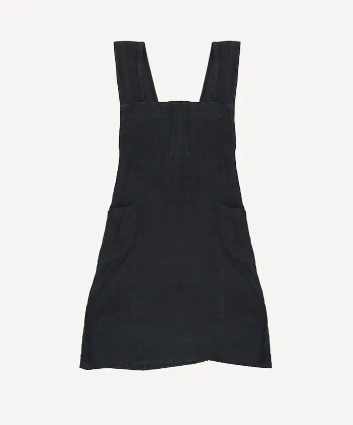 Cross Back Apron Black Stonewashed Linen