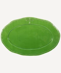 Dragonfly Stoneware Green Oval Platter Large