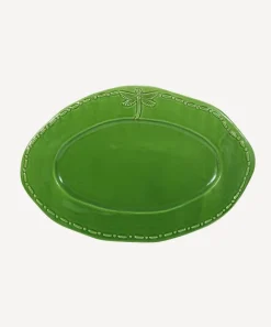 Dragonfly Stoneware Green Oval Platter Small