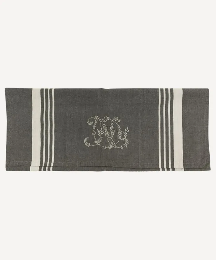 Monogram Tea towel Charcoal with White Stripe
