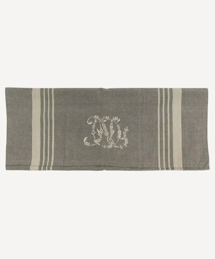 Monogram Tea Towel Grey with Natural Stripe