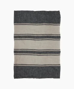 Twill Tea Towel Charcoal with Natural Stripes