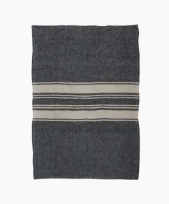 Twill Tea Towel Charcoal with Narrow Natural Stripes