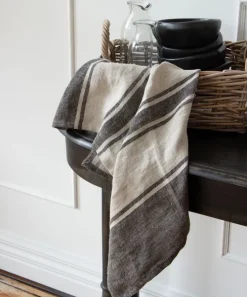 Twill Tea Towel Charcoal with Natural Stripes