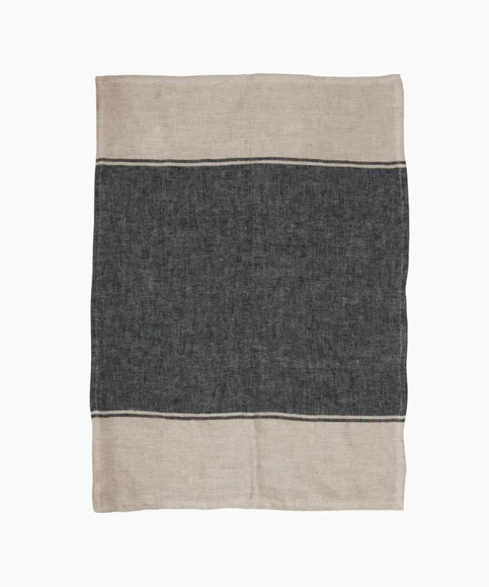 Twill Tea Towel Wide Charcoal Band