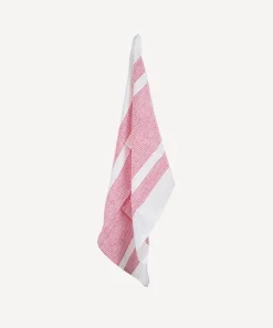 Woven Multi Stripe Tea Towel Red & White