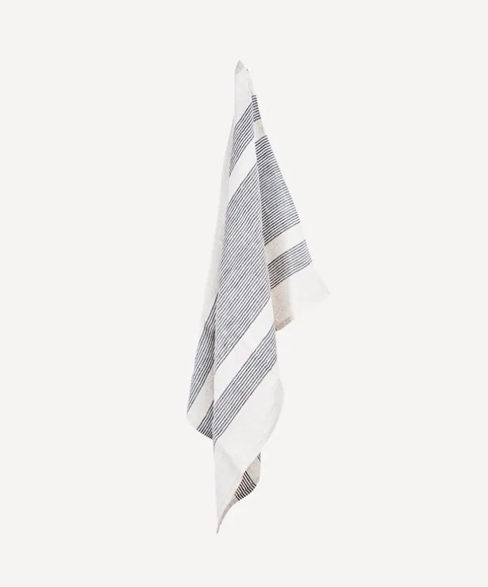 Woven Multi Stripe Tea Towel Natural & Black