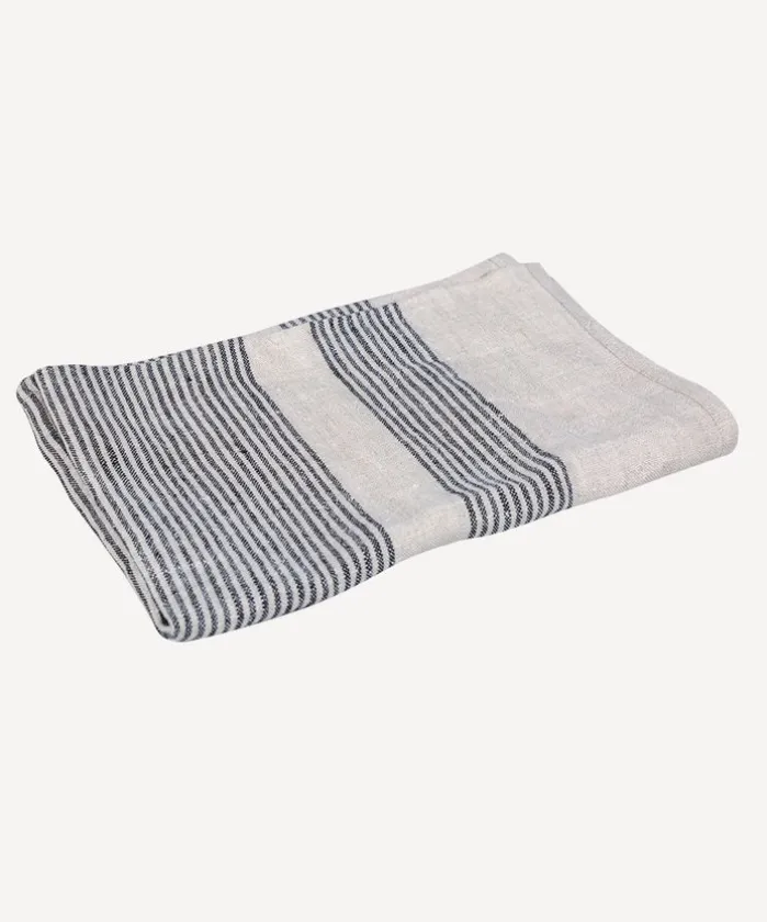 Woven Multi Stripe Tea Towel Natural & Black